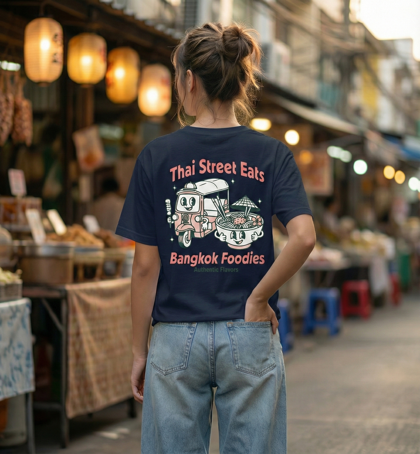 RoamLikeSummer Unisex T-Shirt Thai Streets Eats navy