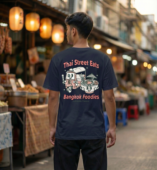 RoamLikeSummer Unisex T-Shirt Thai Streets Eats navy