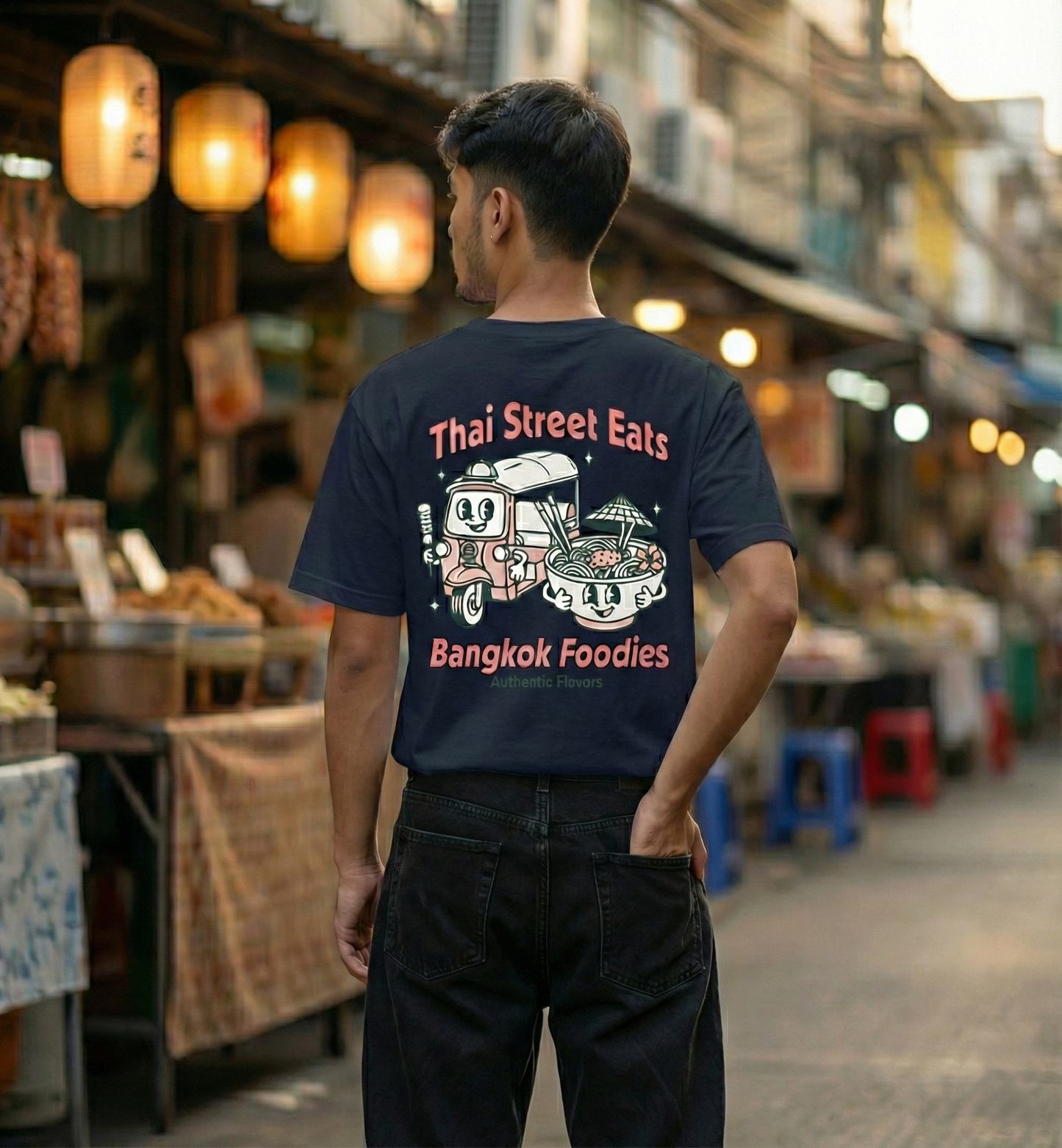 RoamLikeSummer Unisex T-Shirt Thai Streets Eats navy